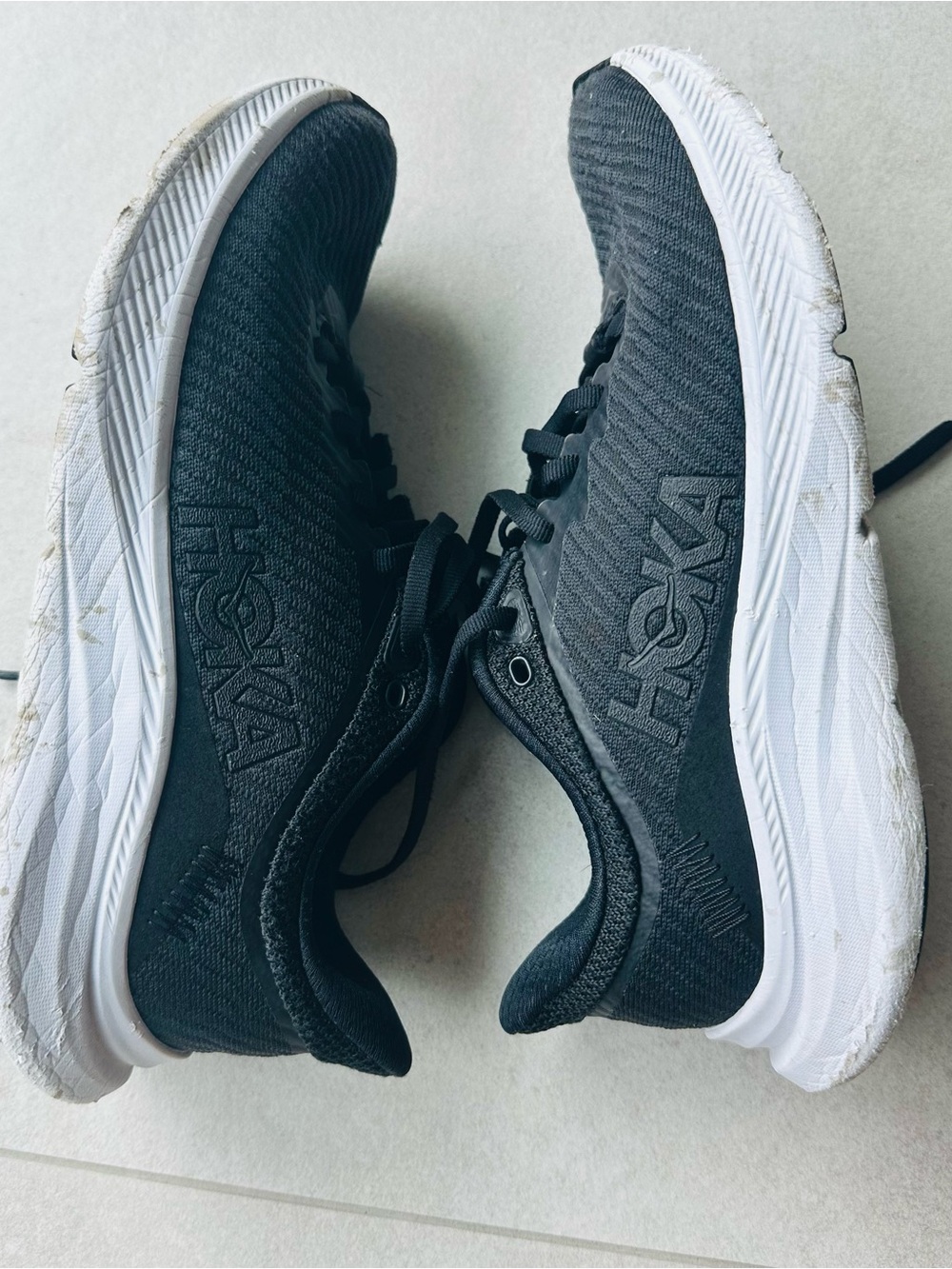 Hoka Men's Black and White Lightweight Running Sneakers